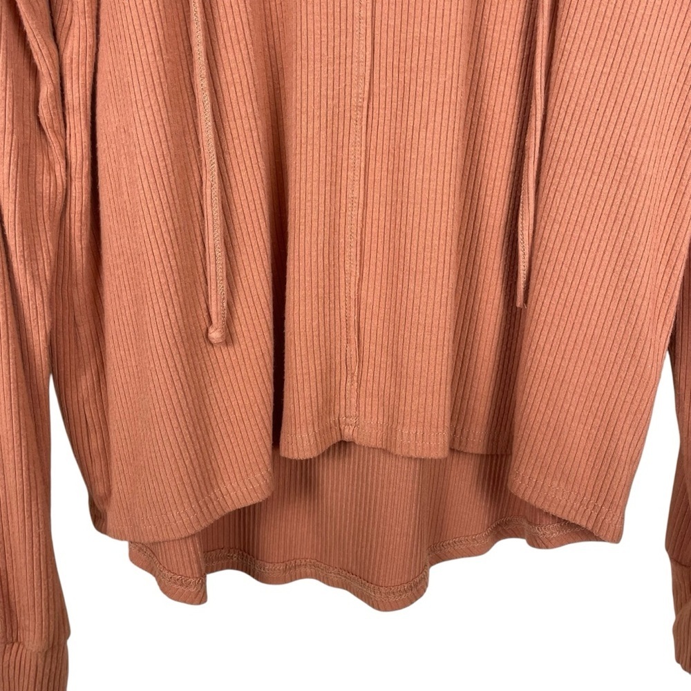 Cbrand Terracotta Orange Long Sleeved Ribbed Relaxed V-Neck Drawstring Top Sz M - Picture 4 of 13